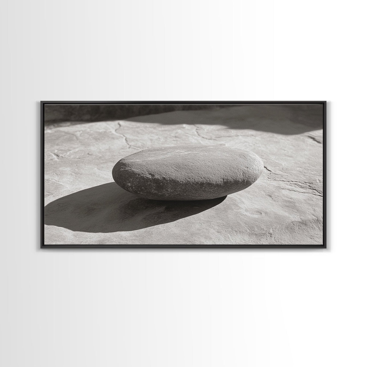 Zen Stone Focus, Natural Simplicity, Black and White Minimalist, Canvas Print, Spa Wall Art, Serene Bathroom Decor, Peaceful Aesthetic