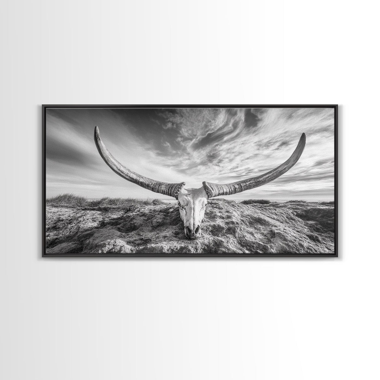 Longhorn Skull, Western Skull, Cowboy Decor, Rustic Ranch Style, Framed Canvas Print, Farmhouse Wall Art, Living Room Statement Piece