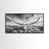 Longhorn Skull, Western Skull, Cowboy Decor, Rustic Ranch Style, Framed Canvas Print, Farmhouse Wall Art, Living Room Statement Piece