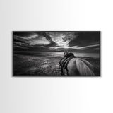 Horseback Beach, Sunset Ride, Equestrian Art, Moody Horizon Scene, Canvas Print, Cowboy Country Decor, Rustic Living Room Wall Art