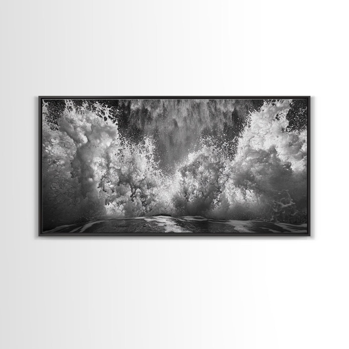Ocean Splash, Sea Foam, Abstract Water, Coastal Waves, Framed Canvas Print, bathroom wall art, modern ocean photography, moody water art
