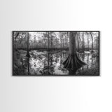 Swamp Trees, Cypress Water, Nature Reflections, Marsh Scene, Framed Canvas Print, rustic cabin decor, hallway wall art, forest wall print