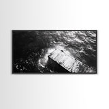 Weathered Dock, Water Reflections, Ocean Edge, Moody Texture, Framed Canvas Print, masculine office decor, minimalist lakehouse art