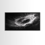 Ocean Vortex, Dramatic Waves, Sea Swirl, Storm Art, Framed Canvas Print, dark abstract art, gaming room decor, black and white power art