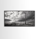 Power Pole, Rural Landscape, Stormy Sky, Country Calm, Framed Canvas Print, farmhouse entryway wall art, rustic black and white print