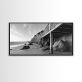 Coastal Cliff View, Seaside Escape, Beachside Structure, Framed Canvas Print, Rustic Wall Art, Modern Coastal Living Room Decor