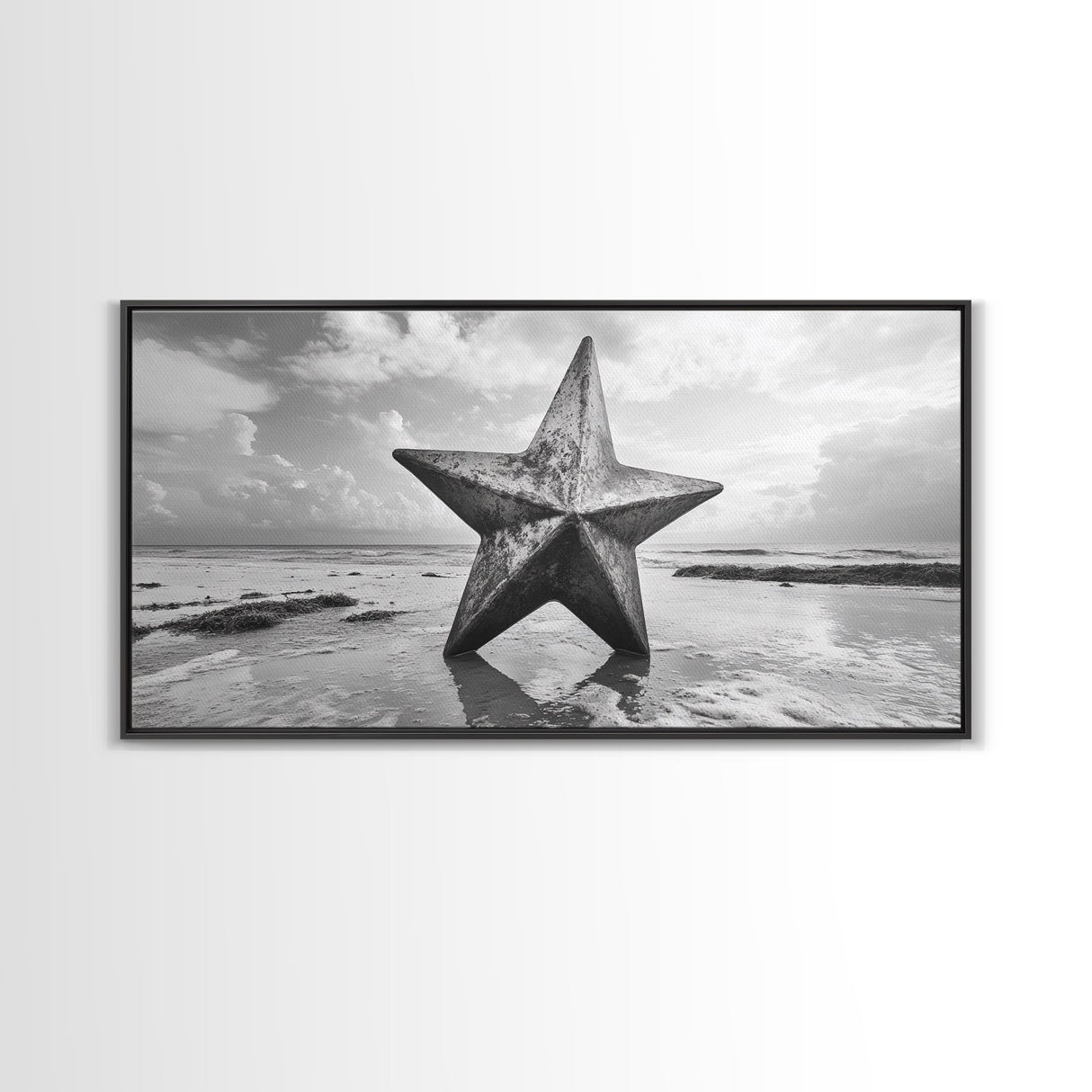 Weathered Star Sculpture, Coastal Symbol, Beach Art, Framed Canvas Print, Americana Wall Art, Entryway Decor, Rustic Beach House