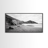 Coastal Cliffs, Ocean Shore, Scenic Beach, Framed Canvas Print, Nature Photography, Bathroom Wall Art, Neutral Tones, Coastal Home Decor