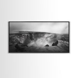 Volcanic Crater, Smoky Earth, Epic Landscape, Framed Canvas Print, Dramatic Nature Art, Study Room Decor, Moody Monochrome Photography