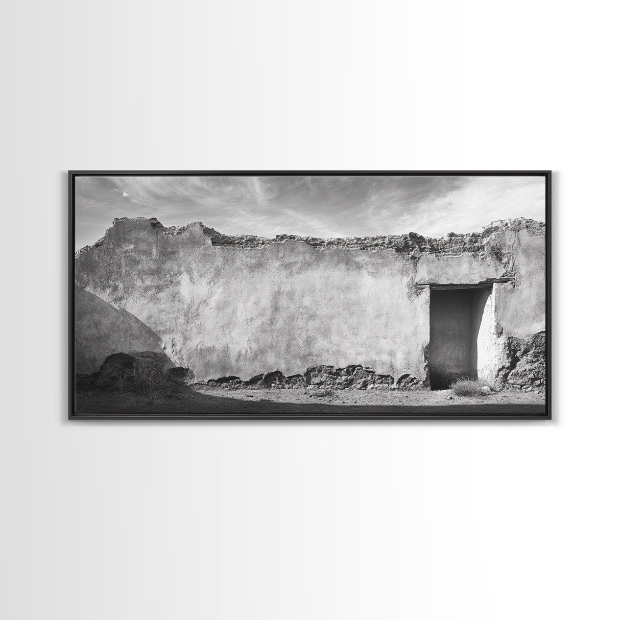Adobe Wall, Desert Door, Rustic Texture, Framed Canvas Print, Southwest Wall Art, Neutral Earth Tones, Boho Western Living Room Decor