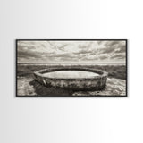 Water Trough, Overcast Skies, Ocean Breeze, Framed Canvas Print, Country Rustic Wall Art, Sepia Toned Fall Decor, Entryway Or Den Art