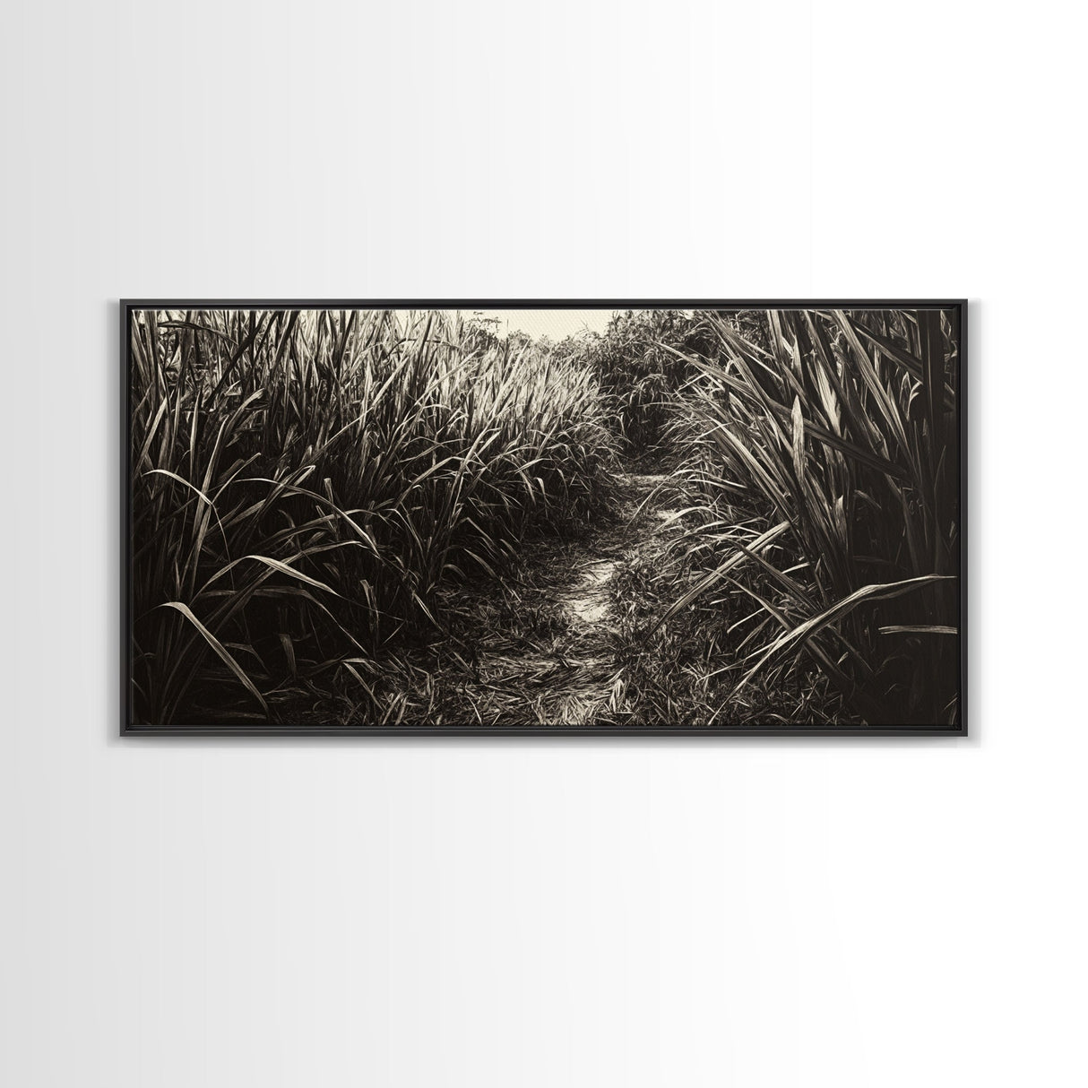 Grassy Trail Path, Earthy Nature Print, Rustic Outdoor Landscape, Wilderness Home Decor, Autumn Hallway Art, Framed Canvas Print