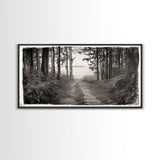 Forest Path, Island View, Vintage Border, Nature Trail, Canvas Print, Sepia Landscape Art, Entryway Wall Art, Woodland Photography Style