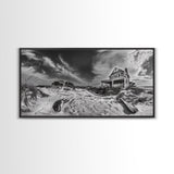 Abandoned House, Beach Shack, Coastal Ruins, Windy Sky, Canvas Print, Rustic Wall Art, Fall Home Decor, Dramatic Seaside Scene