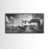 Beach Shack, Driftwood Table, Seaside Shelter, Sun Rays, Canvas Print, Rustic Coastal Art, Boho Decor, Dining Room Wall Art, Cabin Wall Art