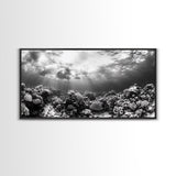 Coral Reef, Ocean Depths, Sunlight Rays, Marine Life, Canvas Print, Minimalist Nature Art, Bathroom Decor, Underwater Scene, Bedroom Wall Art