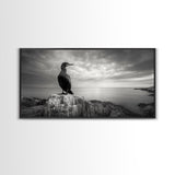 Sea Bird, Rocky Shore, Stormy Horizon, Coastal Watcher, Canvas Print, Nature Photography Art, Bedroom Decor, Ocean Wildlife