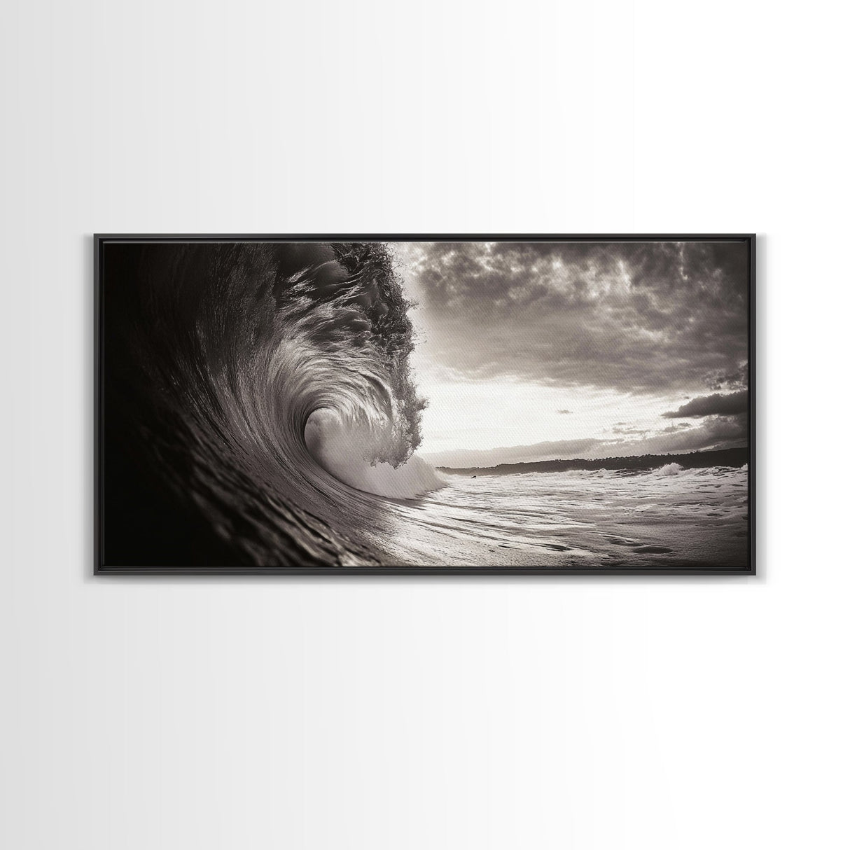 Ocean Wave, Dramatic Curl, Coastal Photography, Seascape Art, Framed Canvas Print, Surf Wall Decor, Nautical Living Room Wall Art