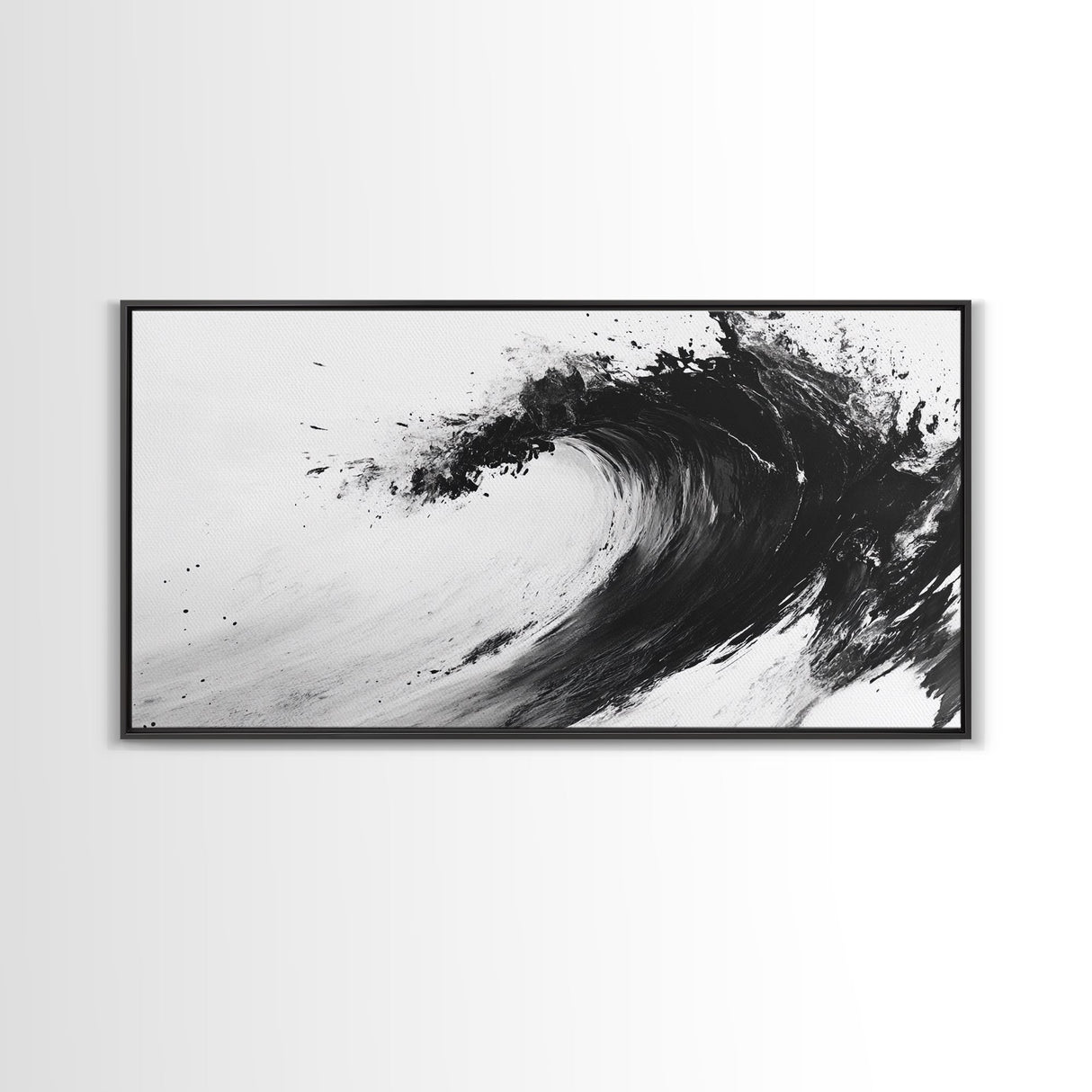 Abstract Wave, Black White, Modern Ink, Ocean Motion, Canvas Print, Minimalist Art, Office Wall Decor, Contemporary Coastal Style