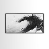 Abstract Wave, Black White, Modern Ink, Ocean Motion, Canvas Print, Minimalist Art, Office Wall Decor, Contemporary Coastal Style