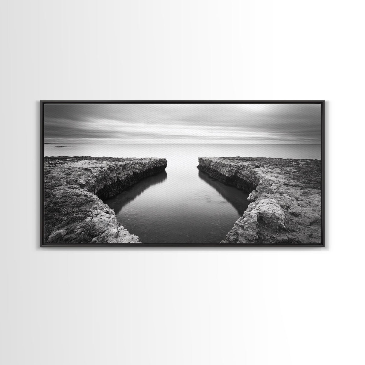 Rocky Inlet, Ocean View, Symmetry Nature, Coastal Zen, Canvas Print, Minimalist Bathroom Art, Tranquil Bedroom Wall Decor, Entryway Accent