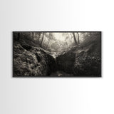 Forest Waterfall, Wooded Creek, Serene Nature, Rustic Landscape, Framed Canvas Print, Fall Cabin Wall Art, Nature Lover Decor