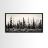 Misty Pines, Evergreen Forest, Morning Fog, Monochrome Nature, Canvas Print, Fall Entryway Wall Art, Woodland Boho Home Decor
