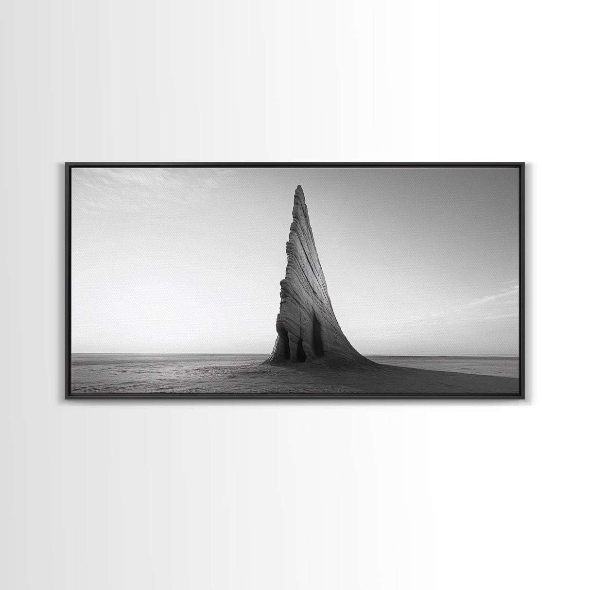 Sharp Spire, Abstract Rock, Desert Sculpture, Canvas Print, Minimalist Wall Art, Office Decor, Nature Geometry, Monochrome Art