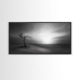 Lonely Tree, Dramatic Desert, Emotional Landscape, Framed Canvas Print, Bedroom Wall Art, Black White Decor, Surreal Art Vibes