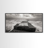 Ocean and Book, Moody Literary Print, Surreal Seascape Art, Framed Canvas Print, Library or Reading Nook Wall Decor, Dark Academia