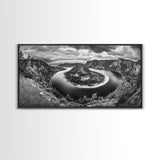 River Bend Landscape, Mountain View Aerial, Nature Panorama Scene, Framed Canvas Print, Cabin Wall Art, Adventure Boho Art, Living Room Wall Art