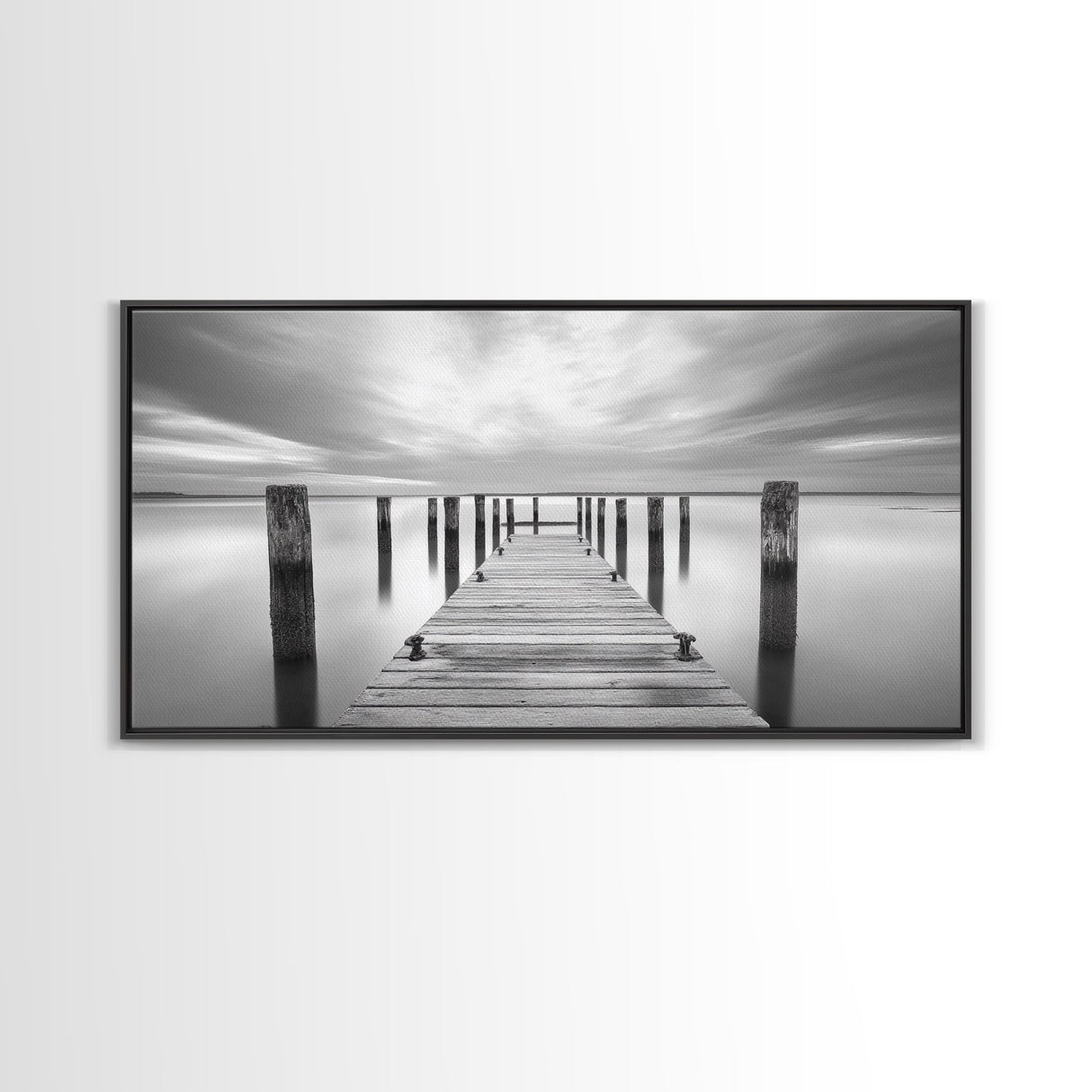 Wooden Dock Scene, Peaceful Lake Sunset, Minimalist Waterfront, Canvas Print, Zen Bedroom Wall Art, Tranquil Meditation Decor