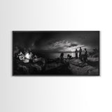 Campfire Gathering, Boho Night Vibes, Music Outdoors Scene, Framed Canvas Print, Living Room Wall Art, Folk Rustic Aesthetic