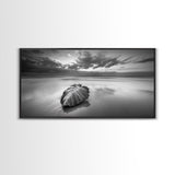 Beach Leaf Still, Autumn Nature Scene, Calm Ocean Shoreline, Canvas Print, Fall Bathroom Wall Art, Neutral Earth Tone Decor