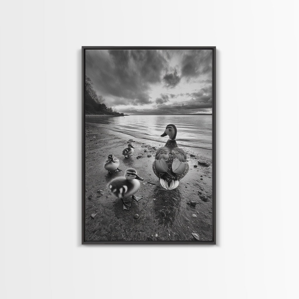 Duck Family, Lakeside Peace, Nature Walk, Canvas Print, Wholesome Wall Art, Nursery Animal Decor, Cozy Autumn Photography Style