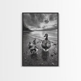 Duck Family, Lakeside Peace, Nature Walk, Canvas Print, Wholesome Wall Art, Nursery Animal Decor, Cozy Autumn Photography Style