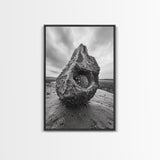 Sea Orb Rock, Coastal Texture, Ocean Shell Art, Framed Canvas Print, Beach House Wall Decor, Abstract Nature, Nautical Art Piece