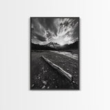 Mountain Sunrise Drift, Alpine Peak Glow, Majestic Morning View, Framed Canvas Print, Entryway Wall Art, Moody Nature Decor, Cabin Style