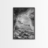 Ice Cave Opening, Winter Wonderland, Arctic Light, Framed Canvas Print, Bedroom Wall Art, Nordic Landscape, Minimalist Winter Art