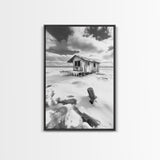 Frozen Cabin Scene, Snowy Landscape, Winter Monochrome, Canvas Print, Cabin Wall Art, Rustic Winter Decor, Nature Photography