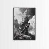 Abstract Rock Tower, Nature Photography, Stormy Sky, Canvas Print, Rustic Decor, Earthy Wall Art, Living Room Art, Moody Landscape Print
