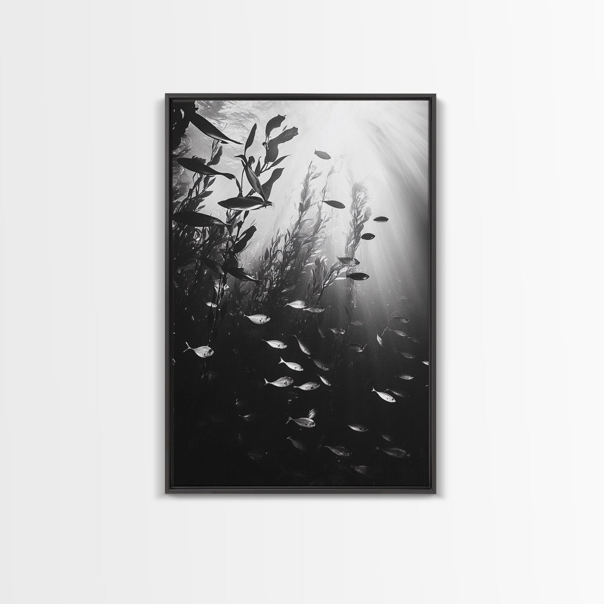 Kelp Forest Depth, Underwater Fish Scene, Ocean Life, Canvas Print, Marine Wall Art, Coastal Decor, Moody Nature Photography, Bathroom Art