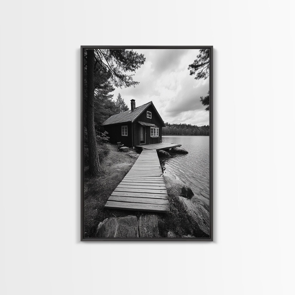Lake Cabin Path, Nordic Forest Retreat, Nature Escape, Canvas Print, Cozy Wall Art, Scandinavian Decor, Fall Rustic Living Room Art