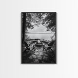 Campfire Lake Night, Adirondack Chairs, Wilderness Glow, Framed Canvas Print, Outdoor Living Wall Art, Cabin Decor, Autumn Retreat Art