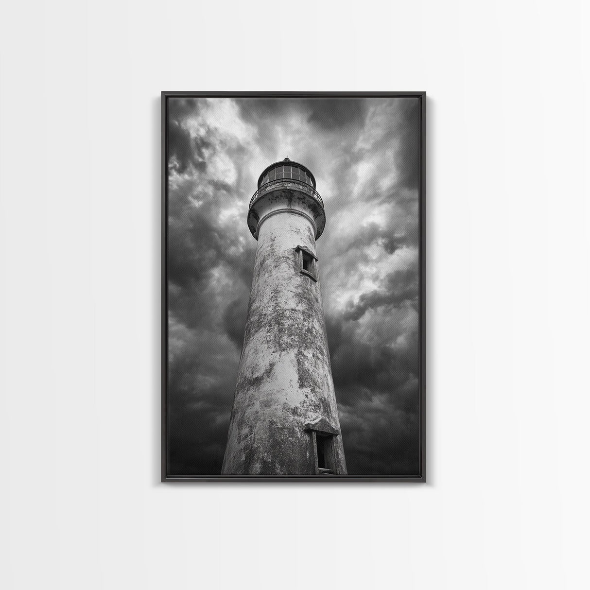Stormy Lighthouse Closeup, Dramatic Skies, Weathered Beacon, Canvas Print, Coastal Decor, Dark Nautical Wall Art, Moody Ocean Theme