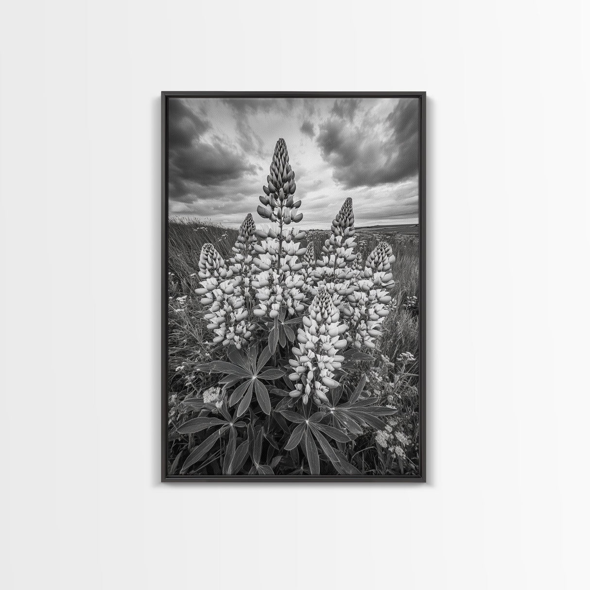 Lupine Flower Field, Bold Floral, Spring Nature Scene, Framed Canvas Print, Boho Living Room Art, Botanical Wall Decor
