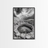 Natural Stone Pool, Sky Reflections, Framed Canvas Print, Bathroom Wall Art, Earthy Neutral Decor, Minimalist Landscape
