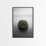 Moss Rock Minimal, Green Accent Art, Coastal Zen Decor, Framed Canvas Print, Modern Neutral Room, Nature Wall Aesthetic