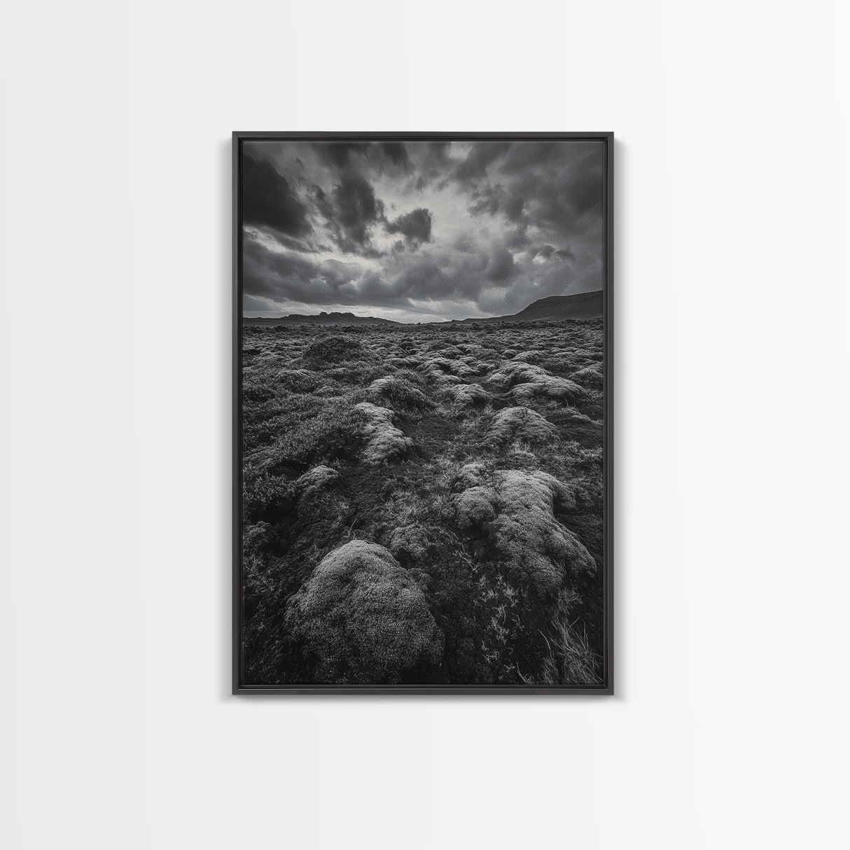 Moss Covered Lava, Iceland Landscape, Moody Nature Scene, Framed Canvas Print, Fall Rustic Decor, Earth Tone Wall Art