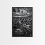 Moss Covered Lava, Iceland Landscape, Moody Nature Scene, Framed Canvas Print, Fall Rustic Decor, Earth Tone Wall Art